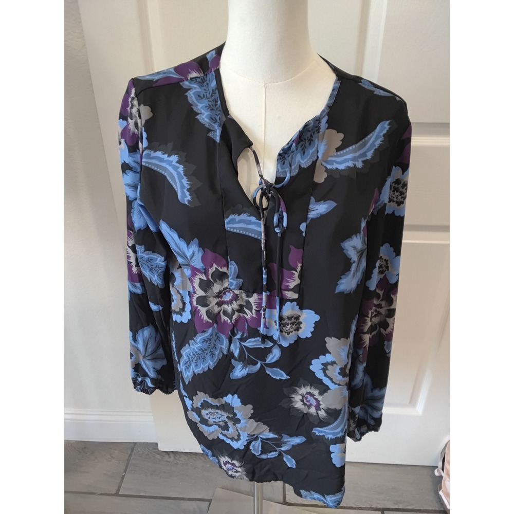 Joe Fresh Womens Blue Purple Floral Paisley Tie Neck Blouse WF7W226025 Size M